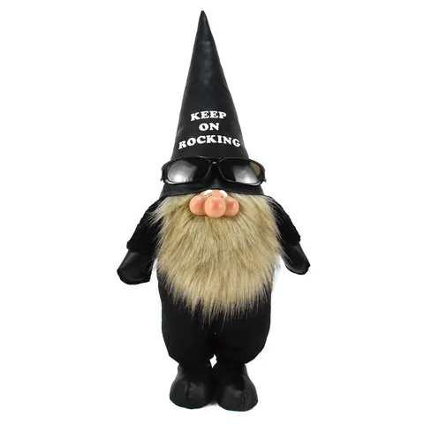 Rock N Roll Christmas Gnome Decoration With Sunglasses And Faux Leather Hat Keep On Rocking Black Standing Gnome Ornament