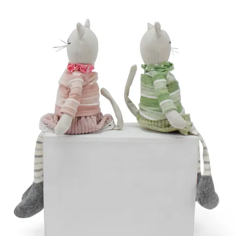 Giocattolo Peluche Gatto in Tessuto Fatto a Mano Stile Fiaba Nordica Animale in Cotone e Lino Bambola Gatto Decorazione Casa Regalo per Bambini