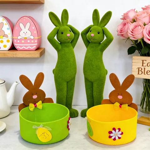 Easter Felt Bunny Basket For Egg Storage Cartoon Rabbit Candy Bowl Festival Table Decoration Holiday Ornament