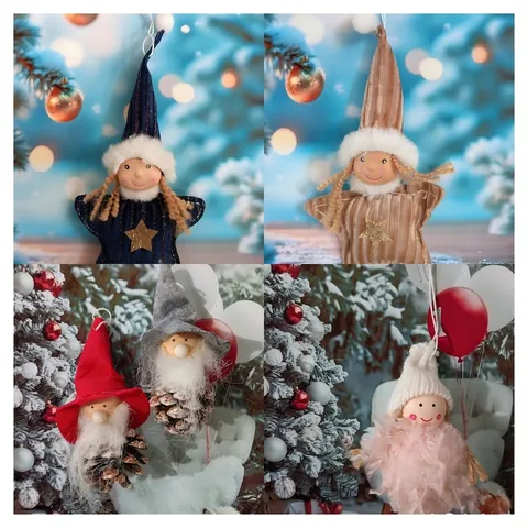 Handmade Christmas Angel Plush Pendant Antler Girl Elf Hanging Ornament Xmas Tree Decor Felt Pine Cone Holiday Home Decoration