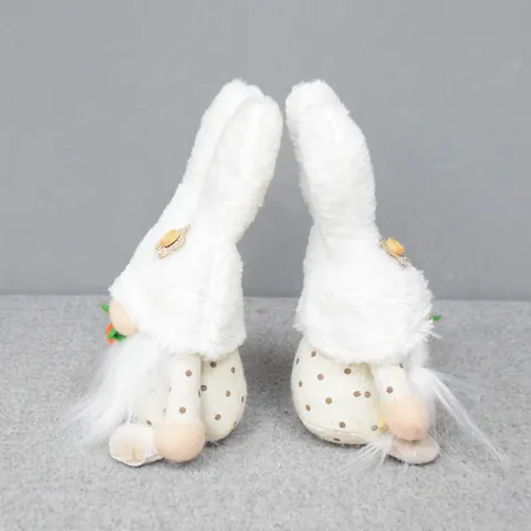 Easter Bunny Gnome Plush Doll Handmade White Faceless Rudolph Elf With Rabbit Ears And Carrot Ornament For Spring Holiday Table Decor