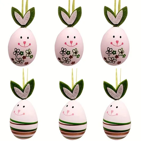 Easter Egg Hanging Decorations Rabbit Ear Printed Plastic Eggs For Easter Party Home Decor Gifts Kids Toys