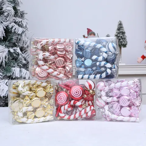 Décorations De Noël En Forme De Bonbons Sucre D'Orge Sucette Boule Décorations Suspendues Pour Sapin De Noël Fête Nouveauté Plastique Galvanisé Pailleté