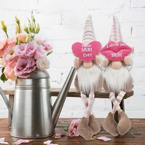 Handmade Mother's Day Faceless Gnome Dolls With Long Legs Acrylic Cotton Polyester Fabric Plush Heart Lip Ornament Home Decor