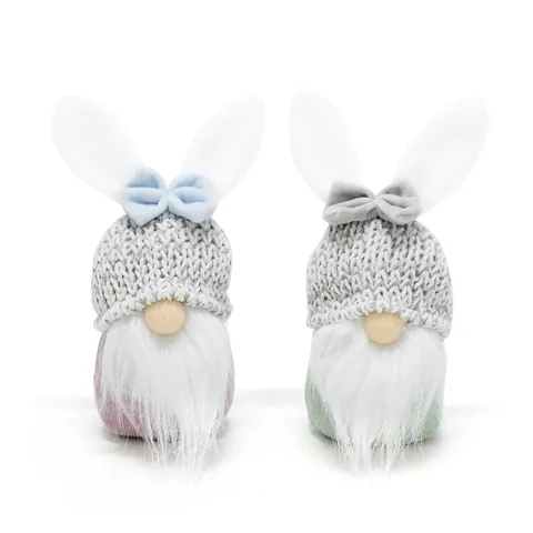 Easter Gnome Faceless Doll With Rabbit Ears Knitted Hat Rudolph Dwarf Figurine Easter Decoration Desktop Ornament Home Decor