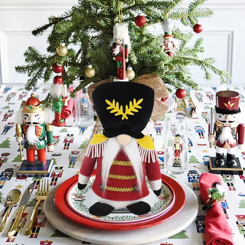 Gnomo Cascanueces de Navidad Ornamento de Peluche Soldado Rojo Muñeca Sin Rostro Decoración de Mesa Festiva Hogar