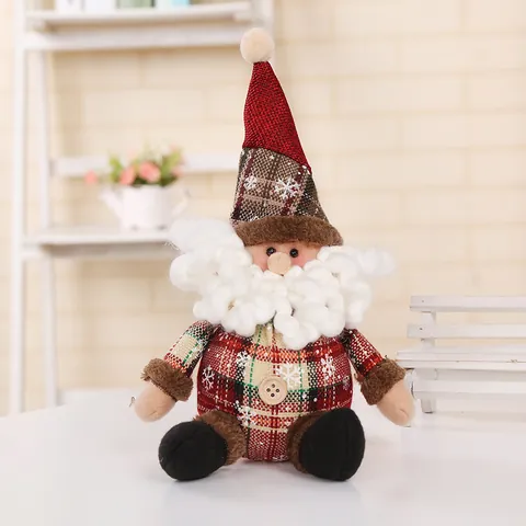 Christmas Plaid Fabric Hanging Ornaments Cartoon Santa Snowman Reindeer Doll With Snowflake Print For Xmas Tree Home Decoration