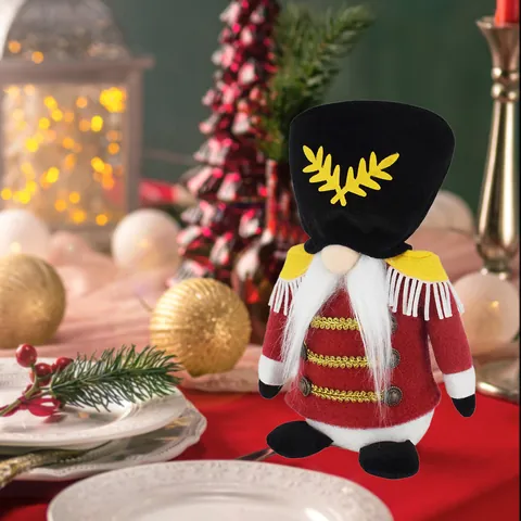 Gnomo Cascanueces de Navidad Ornamento de Peluche Soldado Rojo Muñeca Sin Rostro Decoración de Mesa Festiva Hogar