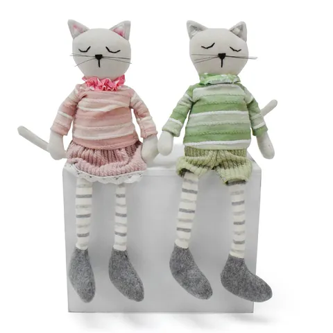 Giocattolo Peluche Gatto in Tessuto Fatto a Mano Stile Fiaba Nordica Animale in Cotone e Lino Bambola Gatto Decorazione Casa Regalo per Bambini