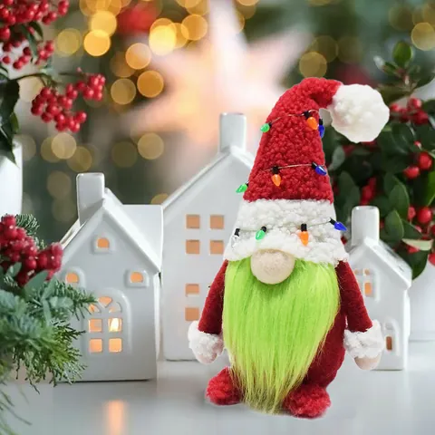 Christmas Faceless Gnome Doll Ornament with LED Light String Green Beard Rudolf Gnome Nordic Style Home Desktop Decoration