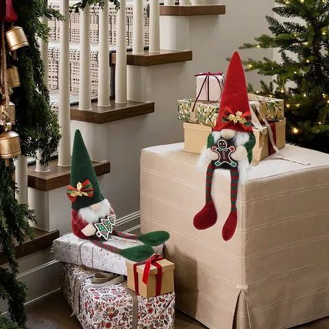 Adornos de Peluche de Gnomo de Navidad Hechos a Mano Muñeco Rodolfo Hombre de Jengibre Con Piernas Largas a Rayas Decoración Hogar