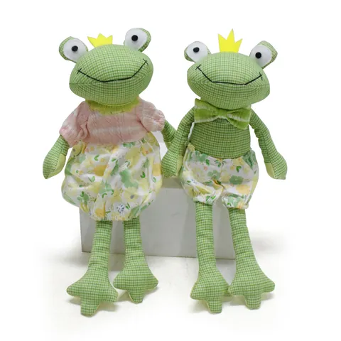 Handmade Polyester Fabric Frog Doll Prince Princess Ornament Animal Stuffed Toy For Farmhouse Indoor Decoration Gift