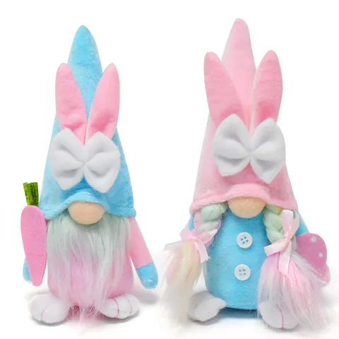 Easter Gnome Plush Doll Rabbit Ears Ornaments Pink Blue Cute Dwarf Decoration For Home Holiday Table Decor Party Gifts