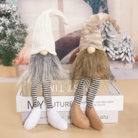 Nordic Christmas Gnome Faceless Doll Long Legged Sitting Plush Figurine Knitted Hat Desktop Ornament Xmas Home Decor Gift