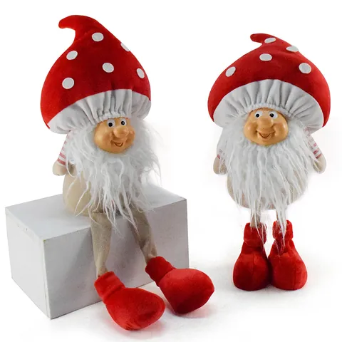 Decorazione Natalizia Gnomo Fungo Viso in Resina Bambola Seduta Con Gambe Pendenti Arredo Nordico per Casa Festa Regalo