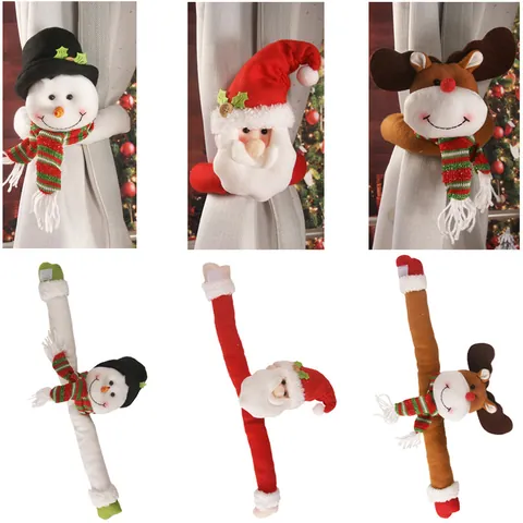 Creative Christmas Curtain Buckle Santa Claus Snowman Reindeer Plush Doll Home Hotel Restaurant Window Decoration Ornament
