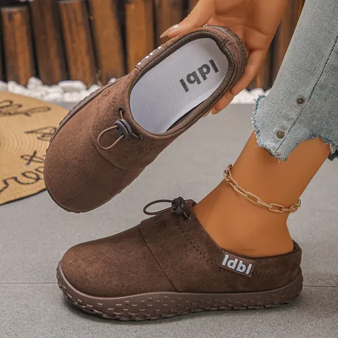 Women's Casual Wedge Mules Vintage Synthetic Suede Leopard Print Platform Slip-on Loafers With Drawstring Toggle Fashion Soft Flat Shoes
