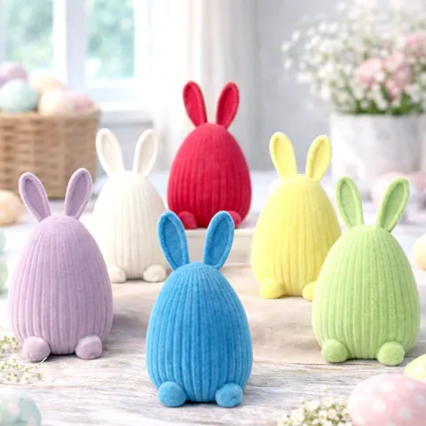 Adorno de Conejo de Huevo de Pascua Flocado Estilo Ins Figurilla de Conejito de Resina Colorida para Decoración de Escritorio
