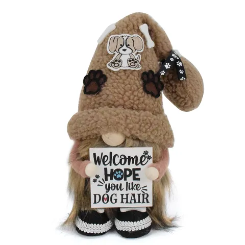 Polyester Brown Dog Theme Faceless Gnome Doll Ornament With Welcome Sign Plush Puppy Dwarf Figurine For Home Decor Gift