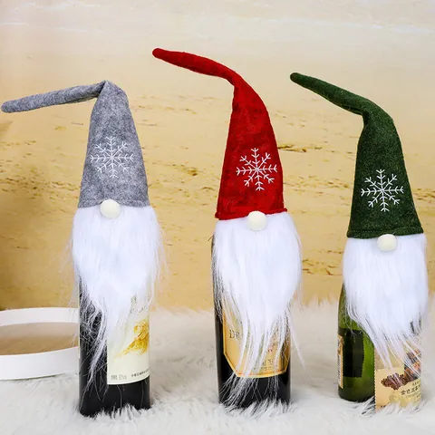 Christmas Gnome Wine Bottle Cover Embroidery Snowflake Forest Man Gnomes Table Decoration For Champagne Festive Decor