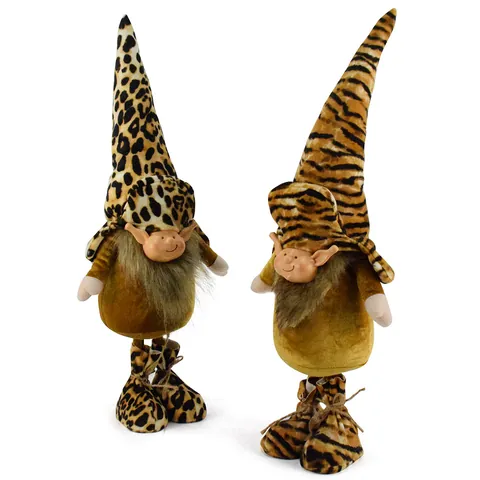 Leopard Print Gnome Plush Figurine Ornament Autumn Winter Resin Face Dwarf Doll For Home Desktop Decorative Christmas Gift