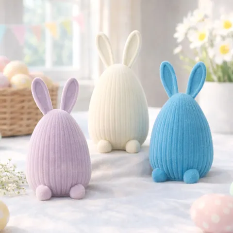 Ins Stil Beflockt Ostern Ei Hase Ornament Bunte Harz Hase Figur Für Festliche Tischdekoration Party Geschenk