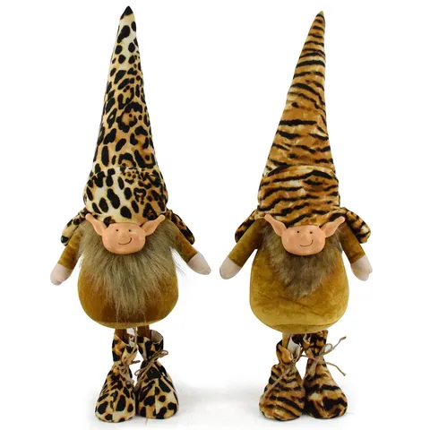 Leopard Print Gnome Plush Figurine Ornament Autumn Winter Resin Face Dwarf Doll For Home Desktop Decorative Christmas Gift