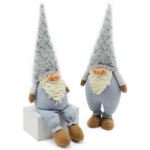 Nordic Style Resin Face Gnome Plush Doll Grey Ribbed Hat Dwarf Toy Handmade Home Decor Ornament For Everyday Use
