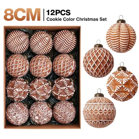 Couleur Pain d'épice Vintage Boule de Noël Motif en Relief Résine Ornements Suspendus pour Arbre Décorations de Fêtes