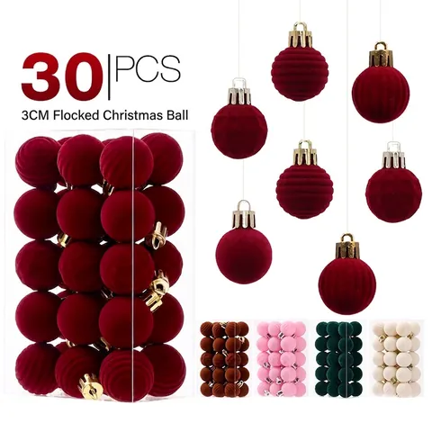 Bolas de Navidad Flocadas Decoración Rojo Vino Verde Rosa Crema Terciopelo Adornos Colgantes para Árbol de Navidad Fiesta Hogar