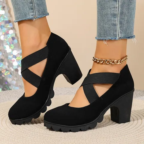 Mocasines de Mujer con Tacón Grueso y Plataforma de Cuero PU Zapatos Individuales Estilo Romano Punta Redonda Informales
