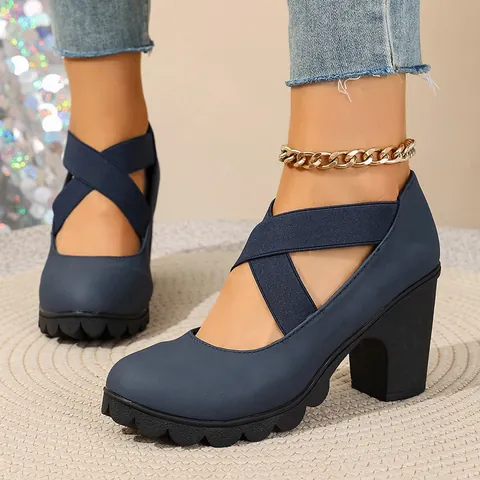 Mocasines de Mujer con Tacón Grueso y Plataforma de Cuero PU Zapatos Individuales Estilo Romano Punta Redonda Informales