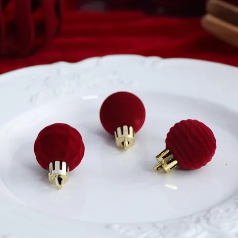Bolas de Navidad Flocadas Decoración Rojo Vino Verde Rosa Crema Terciopelo Adornos Colgantes para Árbol de Navidad Fiesta Hogar