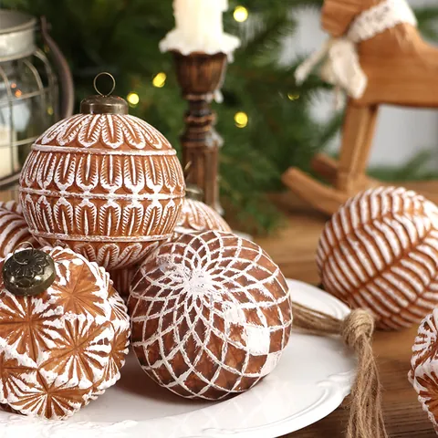 Couleur Pain d'épice Vintage Boule de Noël Motif en Relief Résine Ornements Suspendus pour Arbre Décorations de Fêtes