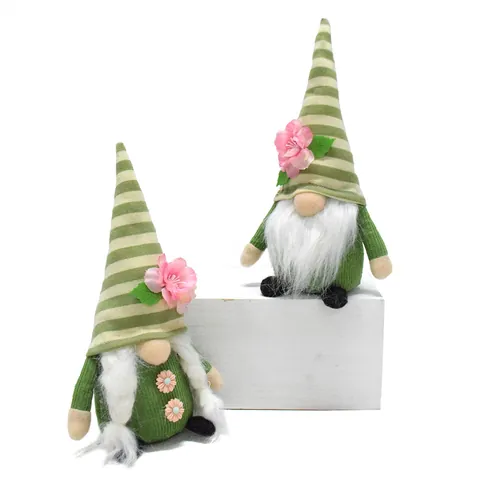 Easter Spring Peach Blossom Gnome Plush Green Striped Faceless Rudolph Doll For Home Desktop Easter Party Decoration Ornament