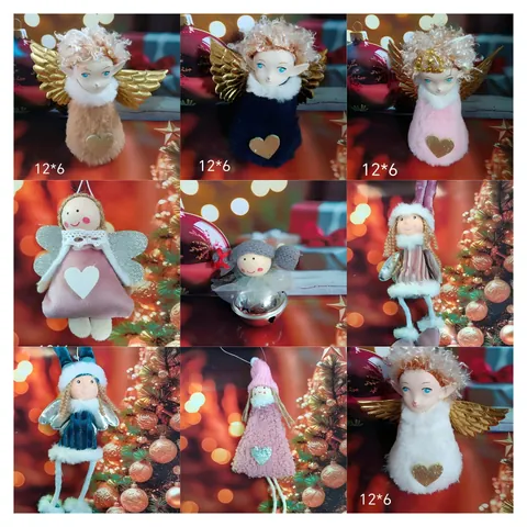 Muñeca de Peluche de Ángel de Navidad Adorno Colgante Alas de Malla Niña Decoración de Árbol de Navidad para Casa Fiesta Regalo