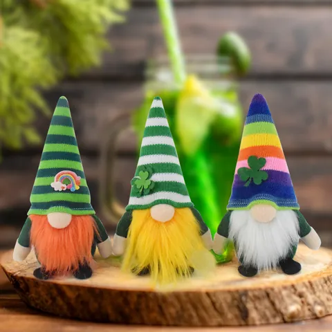 St Patrick's Day Faceless Gnome Plush Green Stripes Rainbow Shamrock Doll For Irish Festival Home Table Decoration Ornament