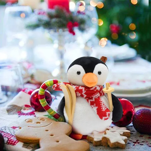 Handmade Cute Skiing Penguin Plush Doll Winter Home Decoration Ornament With Wood Skis And Snowflake Scarf Christmas Gift
