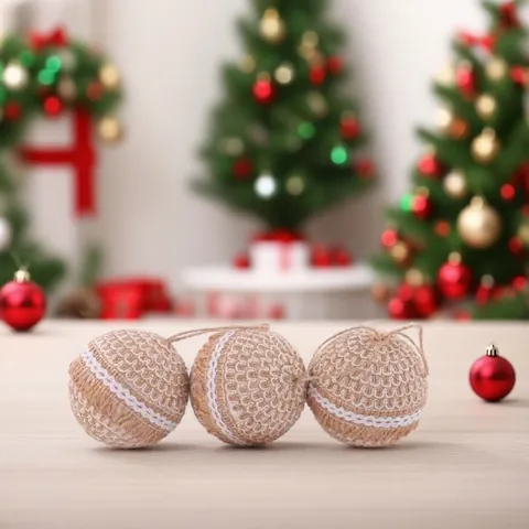 3Pcs Christmas Ornaments Set Foam Jute Rope Heart Ball Tree Pendants For Rustic Home Party Xmas Tree Hanging Decorations