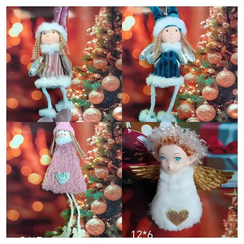 Muñeca de Peluche de Ángel de Navidad Adorno Colgante Alas de Malla Niña Decoración de Árbol de Navidad para Casa Fiesta Regalo