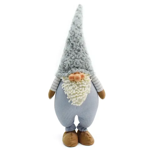 Nordic Style Resin Face Gnome Plush Doll Grey Ribbed Hat Dwarf Toy Handmade Home Decor Ornament For Everyday Use
