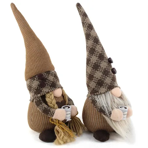 Handmade Coffee Gnome Faceless Doll Ornament Rudolph Dwarf Figurine Holding Coffee Cup For Coffee Bar Tabletop Home Decoration Knitted Fabric Plush Decoration