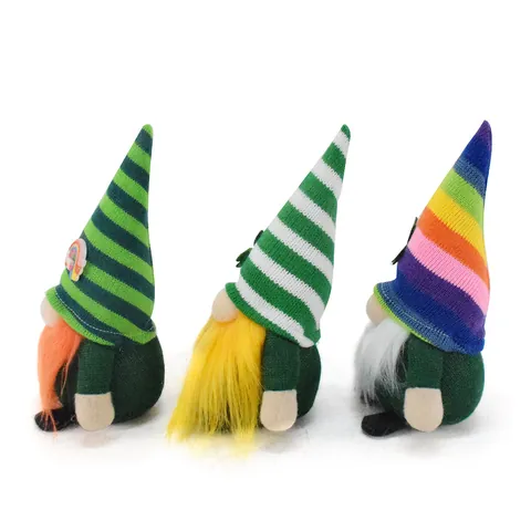 St Patrick's Day Faceless Gnome Plush Green Stripes Rainbow Shamrock Doll For Irish Festival Home Table Decoration Ornament