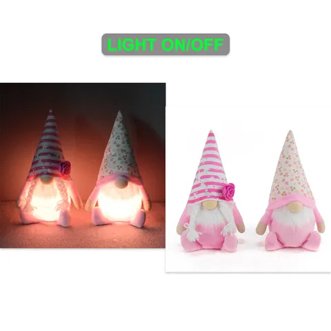 Valentine's Day Pink Faceless Gnome Doll LED Lighted Ornament Rudolph Dwarf Plush Figurine Home Holiday Party Decoration Gift