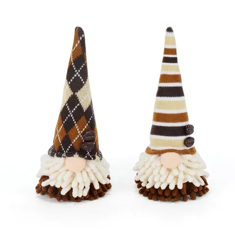 Handgemaakte Koffie Kabouter Pluche Gezichtsloze Pop Decoratieve Ornamenten Met Argyle Gestreept Gebreide Muts Koffiebar Huis Decoratie