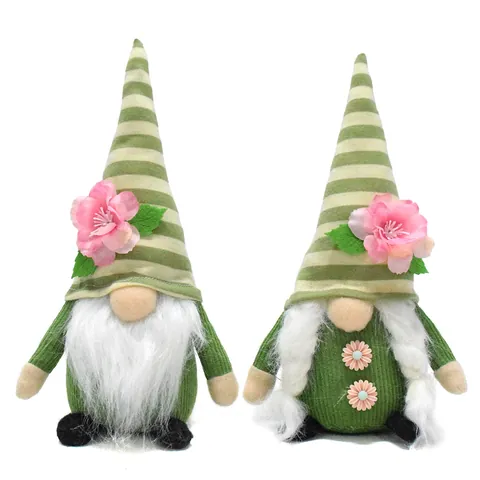 Easter Spring Peach Blossom Gnome Plush Green Striped Faceless Rudolph Doll For Home Desktop Easter Party Decoration Ornament