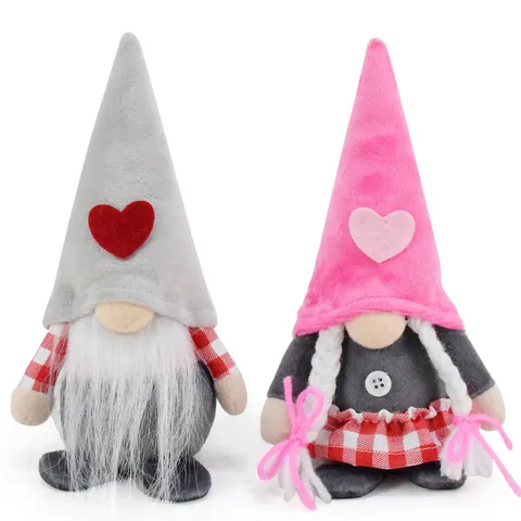 Valentine's Day Gnome Plush Faceless Doll Decoration Scandinavian Elf Figurine With Heart Plaid Ornament For Home Party Gift