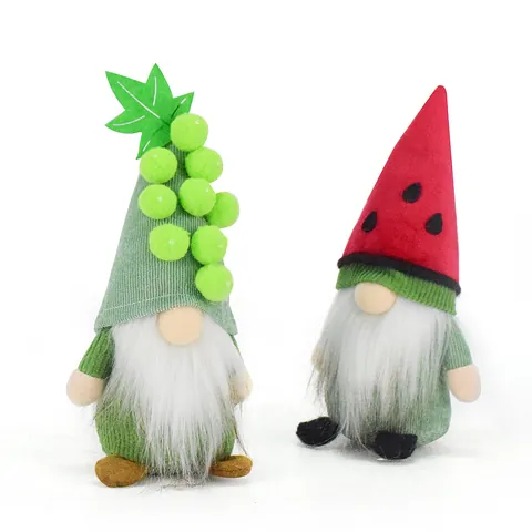 Polyester Fruit Theme Faceless Gnome Plush Doll Ornament Watermelon Grape Rudolph Elf Figurine For Home Party Decoration