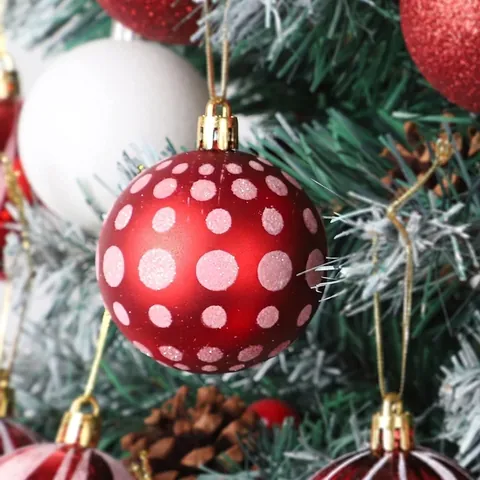 Kerstballen Set Rood En Wit Geschilderd Glitters Kerstboomversiering Feestelijke Sfeer Hangers Feest Decoratie