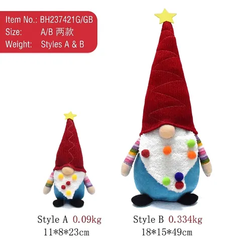 Handmade Christmas Gnome Faceless Doll Rudolf Plush Ornament Red Star Hat Colorful Pom Poms Nordic Dwarf Figurine For Home Decor
